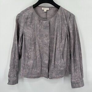 Coldwater Creek Purple Gray Linen Jacket Printed Button Lightweight PM 10-12